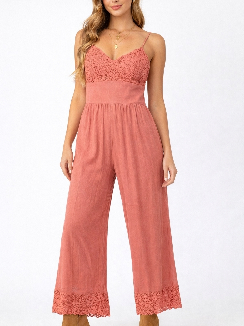 Victoria’s Secret Lace Trim Jumpsuit Size M Boho Lounge Chic
